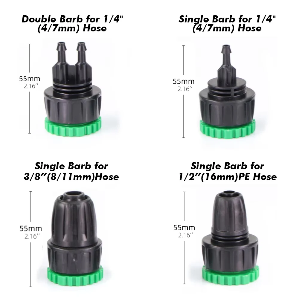 Conector de grifo para manguera de jardín, 2 uds., rosca hembra de 1/2 "3/4" a adaptador de 4/7mm, 8/11mm y 16mm, accesorios para microtubos de goteo, juntas de riego