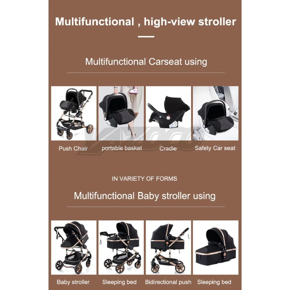 Cochecito funcional pulido 3 en 1 para bebés, módulo de asiento reversible, chasis con altura elevada para una mejor visibilidad, sistema de plegado en un solo paso sin esfuerzo, sistema de acolchado adaptable a las condiciones climáticas para paseos urbanos y tiempo de ocio en interiores.