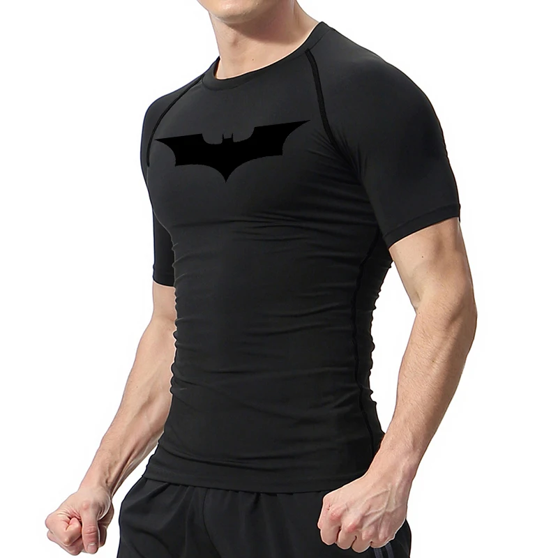 Camisas de compresión con estampado de murciélago para hombre, camiseta de verano de manga corta con protección contra sarpullidos, gimnasio, entrenamiento, correr, camisetas atléticas de secado rápido