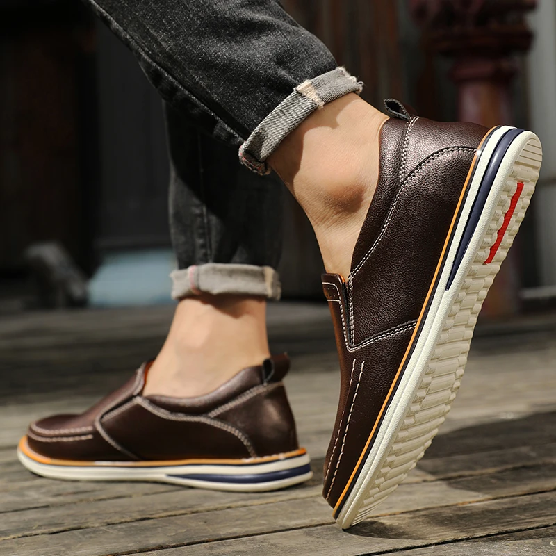 Zapatos informales de alta calidad para hombre, zapatos de cuero genuino para hombre, zapatos planos cómodos para conducir, mocasines para hombre al aire libre, talla grande 38-46