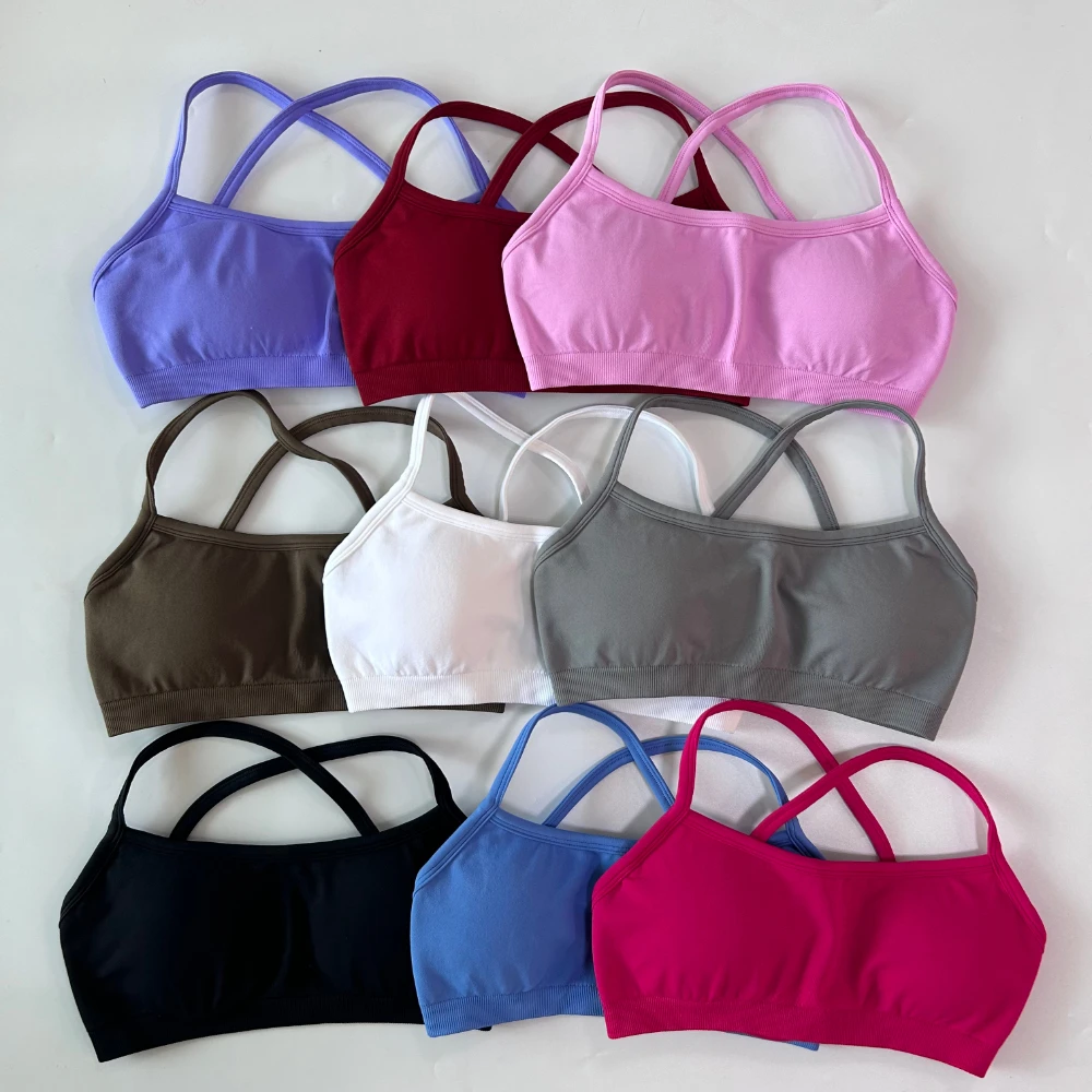 Sujetador deportivo para mujer, correa de hombro extraíble, sujetador de Yoga sin espalda, sujetador acolchado, Top Sexy con espalda cruzada, Top corto de gimnasia, ropa interior de Fitness