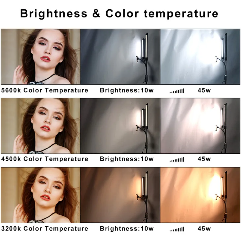 Luz LED para vídeo de 45W, brazos dobles de relleno, tiras largas de luz LED para Selfie, estudio fotográfico, transmisión en vivo, Tiktok Stream