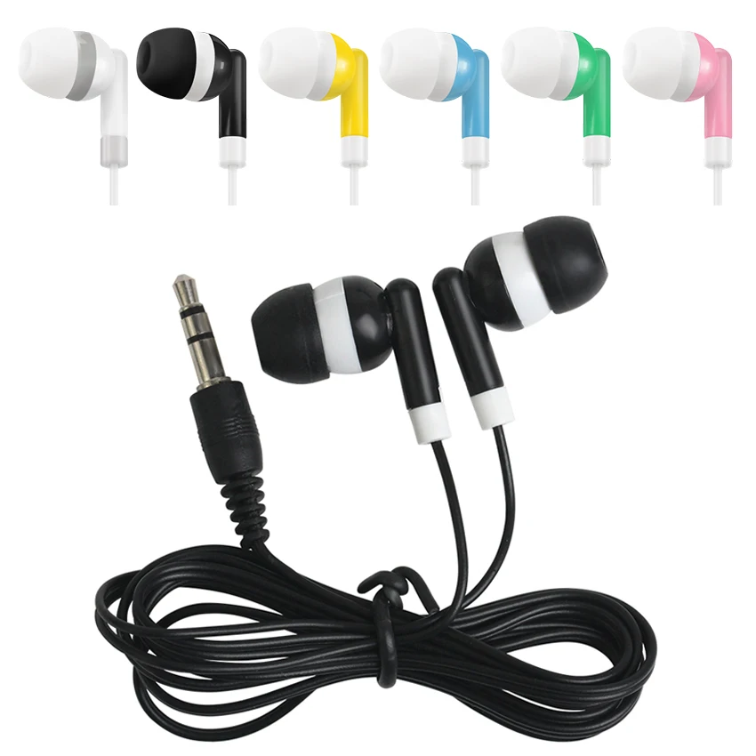 100 Uds auriculares desechables de bajo costo 3,5 MM auriculares estéreo con cable para museo escuela biblioteca autobús tren avión regalo de empresa