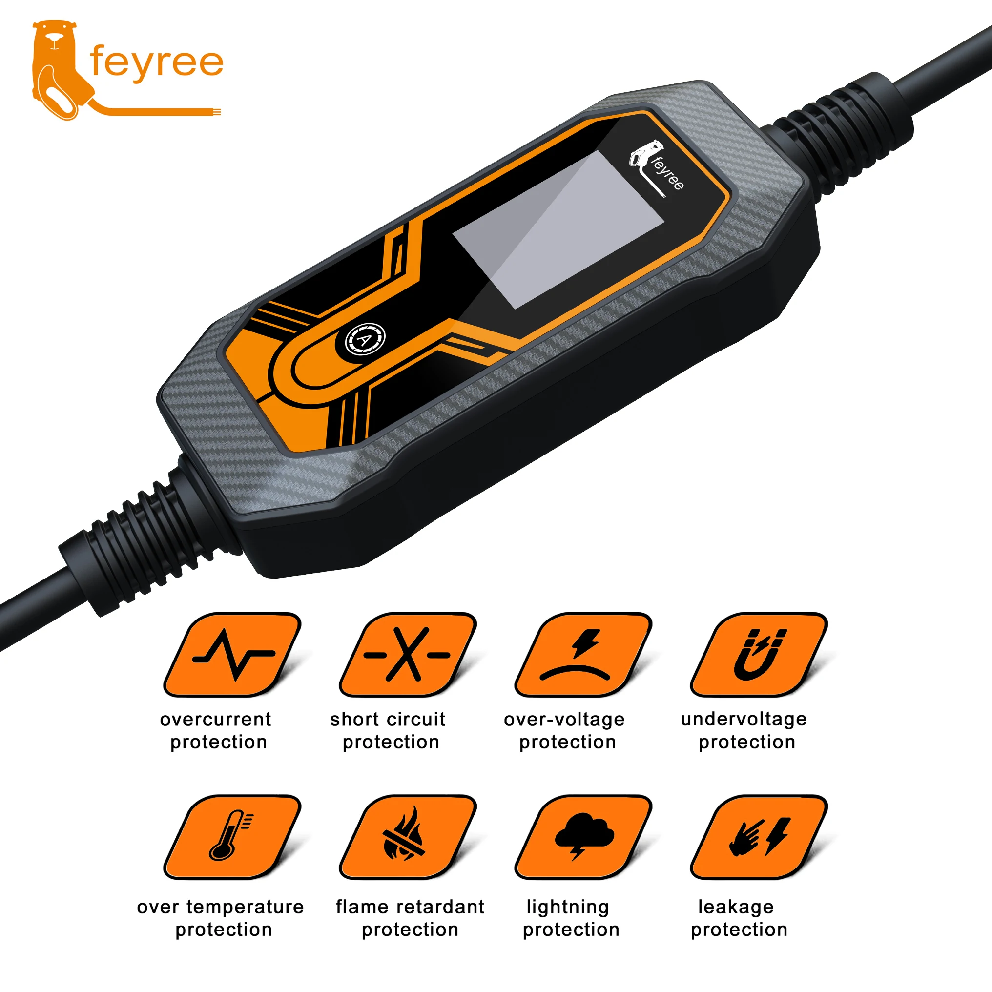 Cargador Portátil para Vehículos Eléctricos Feyree, Tipo 1 J1772, 7KW, 32A, Monofásico, con Enchufe CEE, Caja de Carga EVSE para Coche Eléctrico, Cable de 5m
