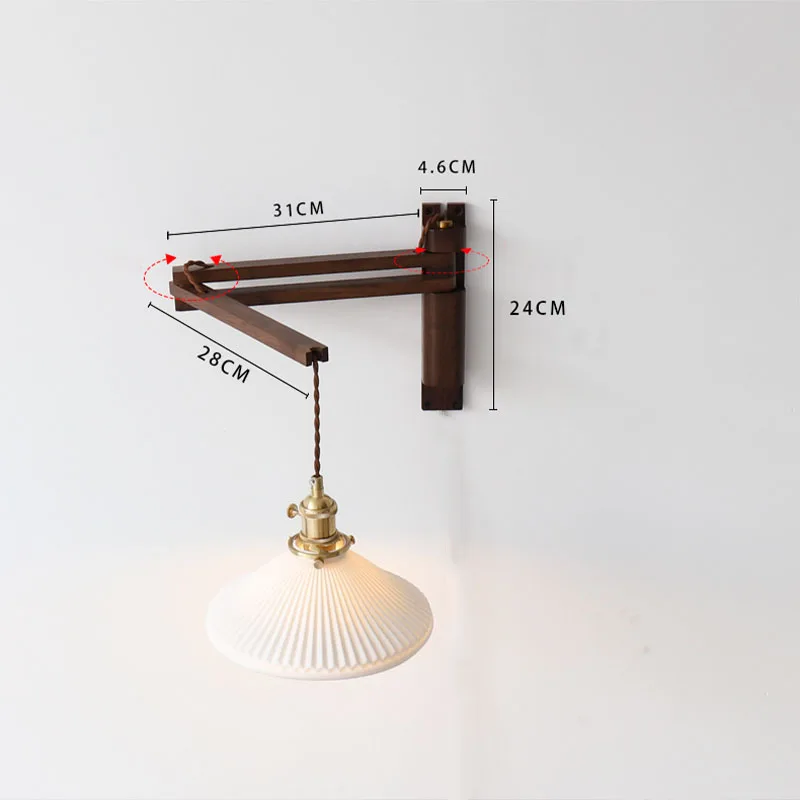 Lámpara de pared plegable Retro de color nogal, lámpara de noche para dormitorio, sala de estar, estudio japonés, sala de té, lámpara de cafetería acadérea