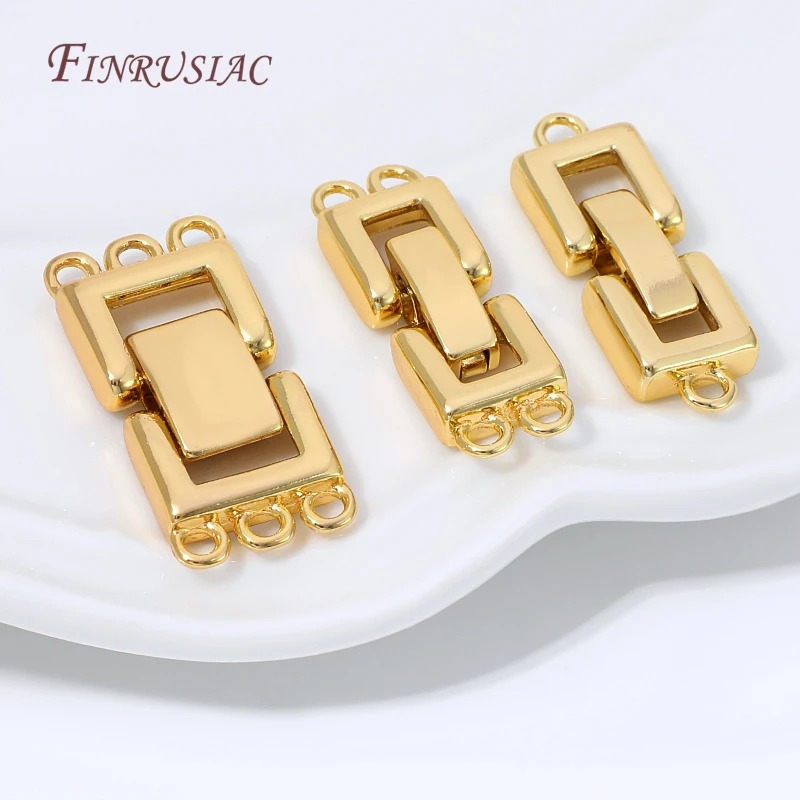 Cierre de Pulsera de Perlas en Capas Rectangulares con Múltiples Hilos Chapado en Oro de 18K, Conector de Cierre con Múltiples Lazos, Accesorios para Fabricación de Joyería DIY