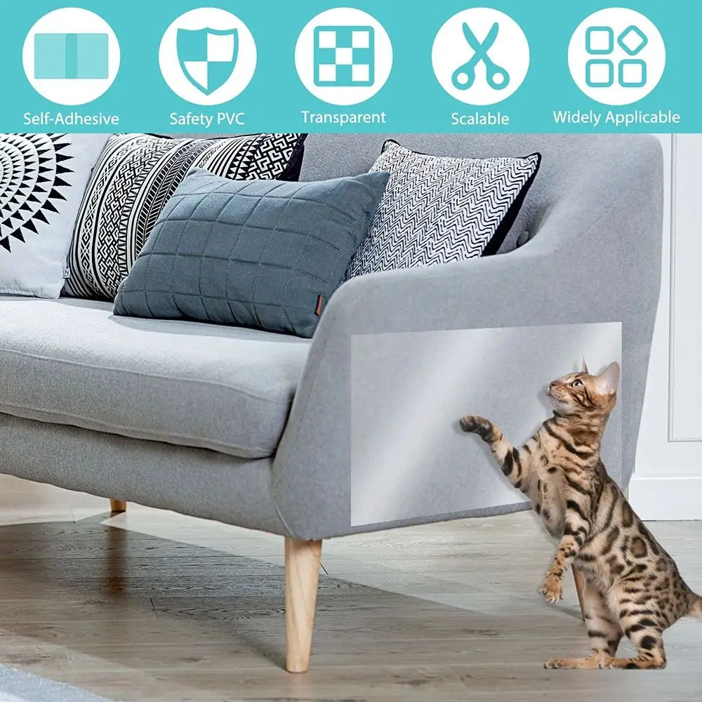 Protector de muebles antiarañazos para gatos, protectores de entrenamiento para gatos, cinta transparente de PVC, almohadillas protectoras para sofá, pegatinas para sofá