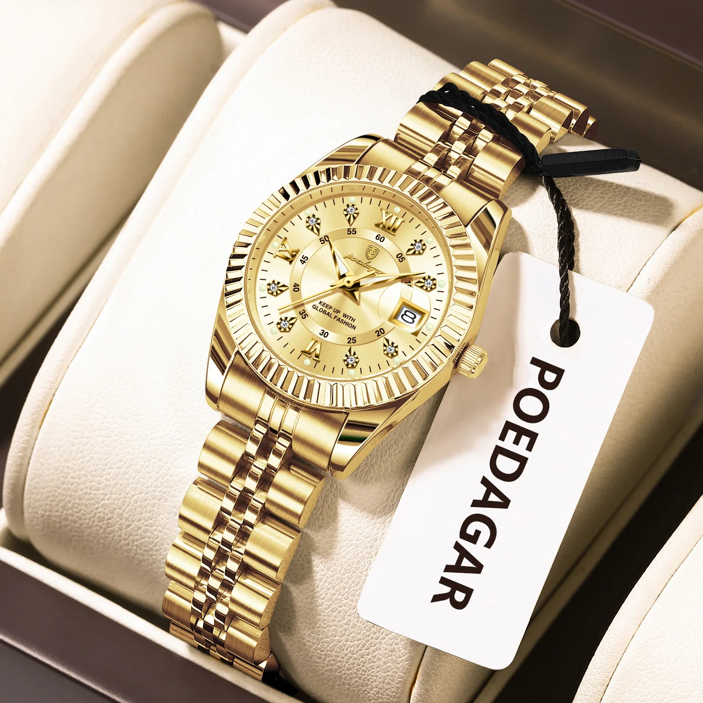 Reloj de pulsera POEDAGAR a la moda para mujer, resistente al agua, con fecha luminosa, relojes elegantes para mujer, Reloj de cuarzo de acero inoxidable para mujer