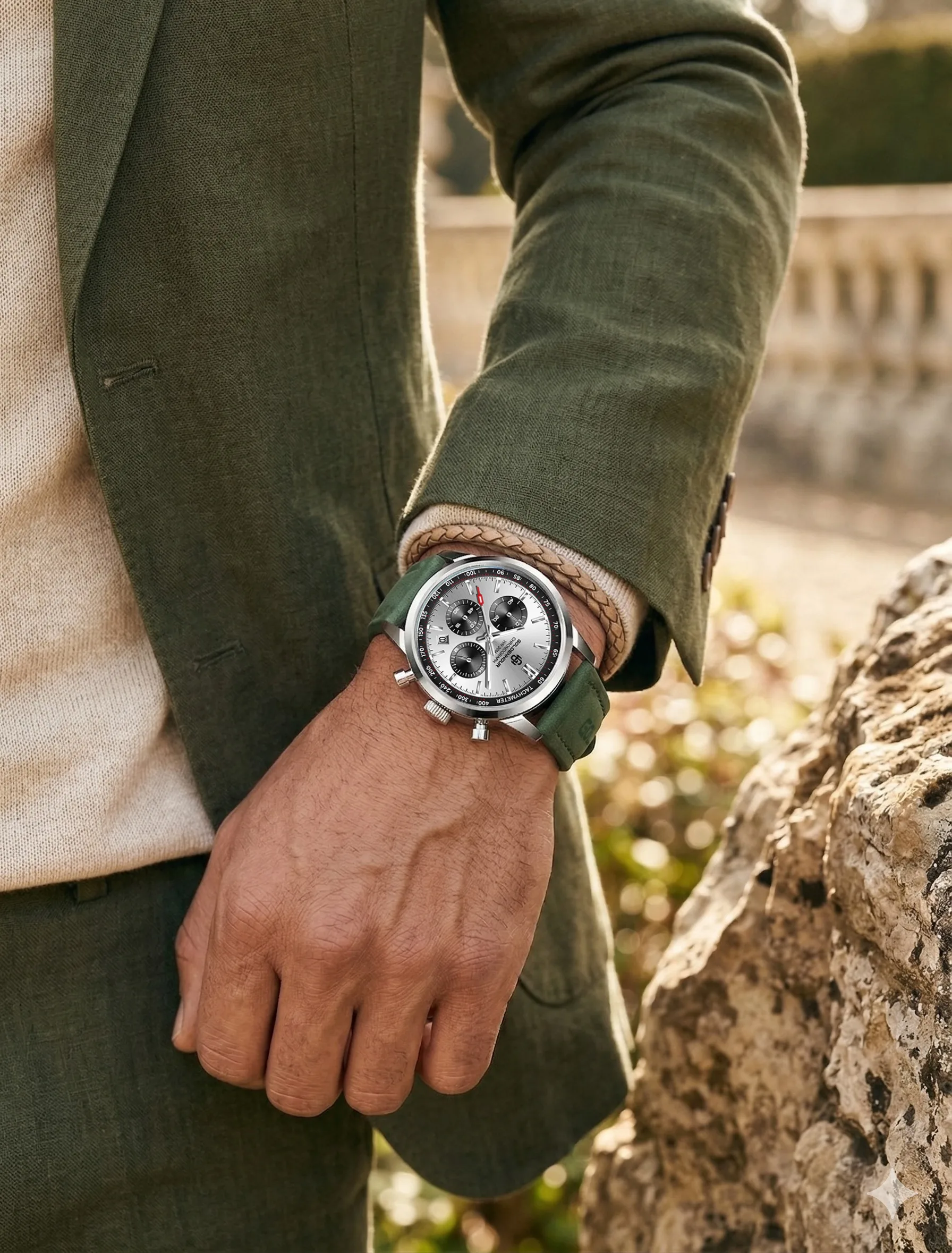 Reloj de lujo para hombre GOLDENHOUR, cronógrafo verde, cuarzo, cuero, resistente al agua, luminoso, reloj de pulsera deportivo militar, reloj Masculino