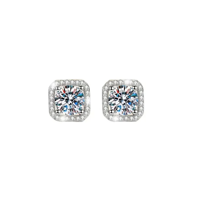 Pendientes de Diamantes, Pendientes de Moissanita, Pendientes Cuadrados, Joyería Elegante y Sencilla para Fiestas, Regalo para el Día de San Valentín