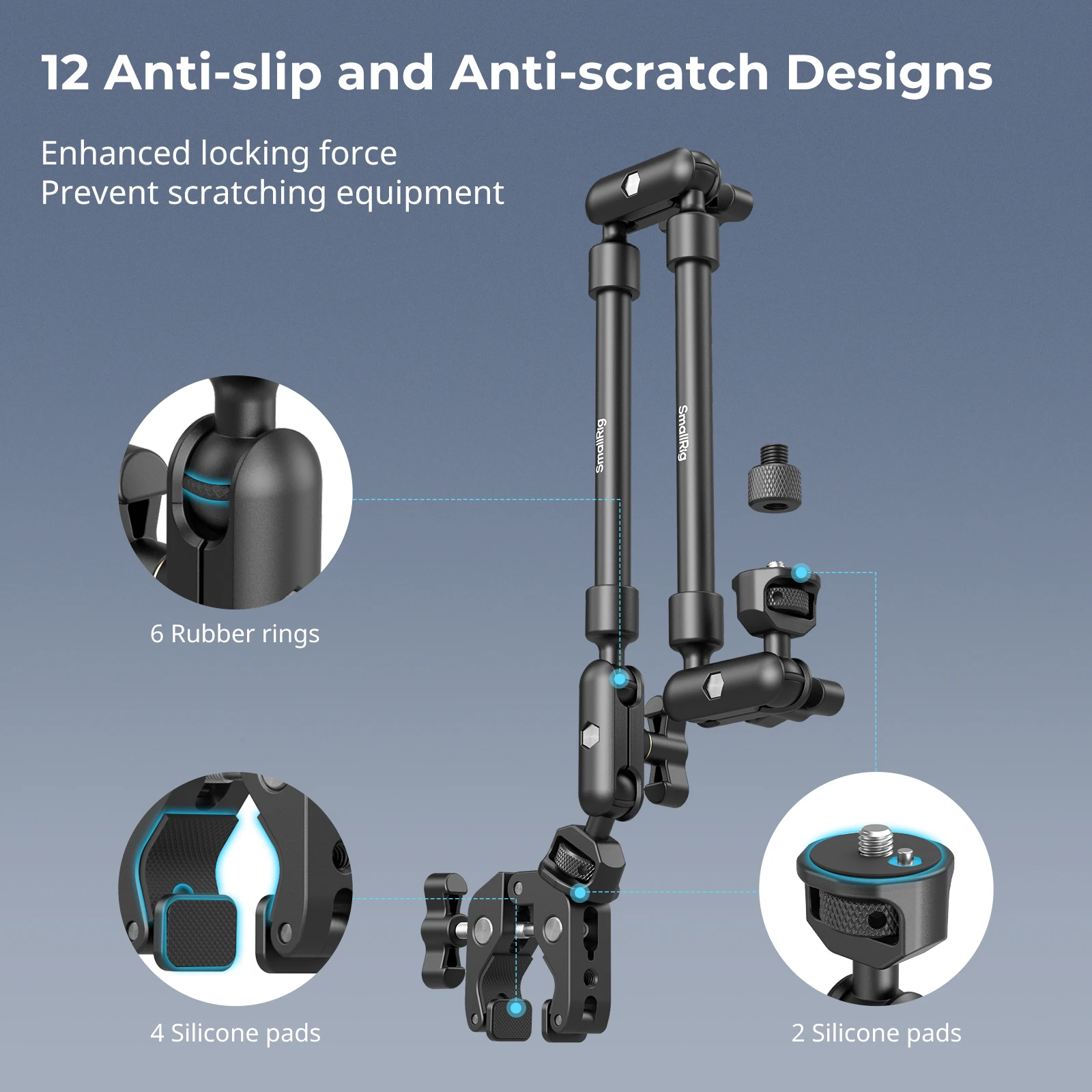 Brazo mágico de disparo de escritorio SmallRig con kit de abrazadera de cangrejo, brazo mágico ajustable para teléfonos inteligentes, webcámaras y cámaras de acción 4766