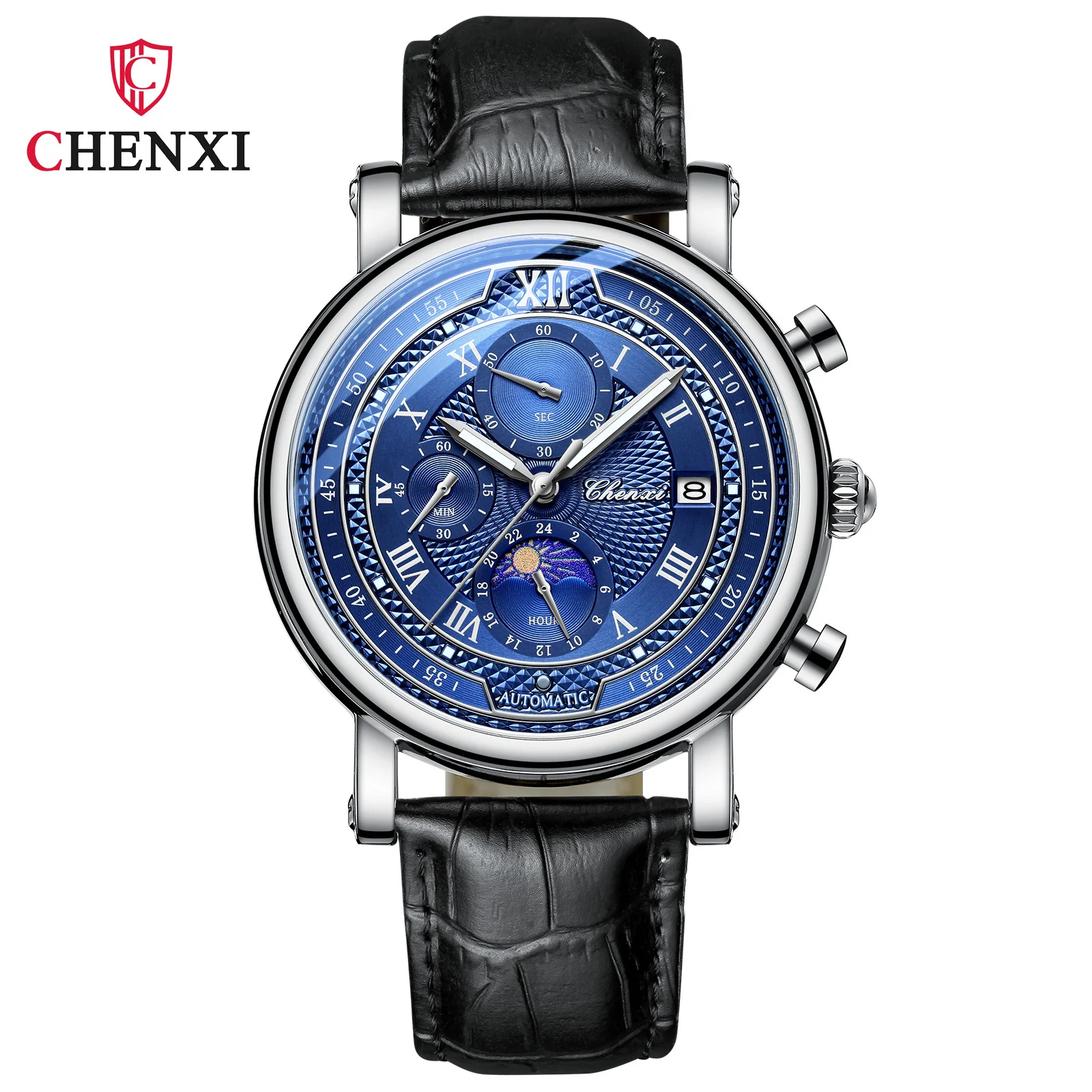 Reloj de cuarzo luminoso para hombre Chenxi 976, cronógrafo de cuero con fecha, fase lunar, cronometraje, estilo ejecutivo, Relojes Para Hombres