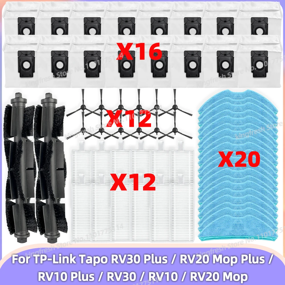 Compatible con TP-Link Tapo RV30 Plus / RV20 Mop Plus / RV10 Plus / RV30 / RV10 / RV20 Mop Piezas de aspiradora Rodillo principal Cepillo lateral Filtro Paño de trapeador Bolsa de polvo