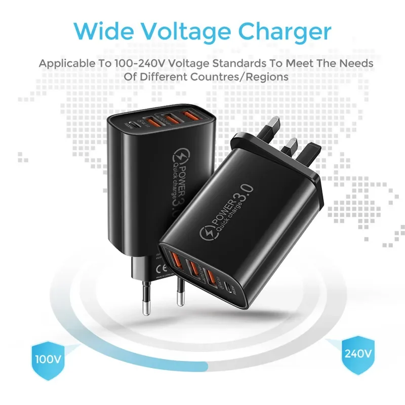 Cargador USB C de 60W PD TypeC, cargador de carga rápida QC3.0, adaptador de corriente de pared para iPhone, Xiaomi, Samsung, Huawei, cargador de viaje para teléfono