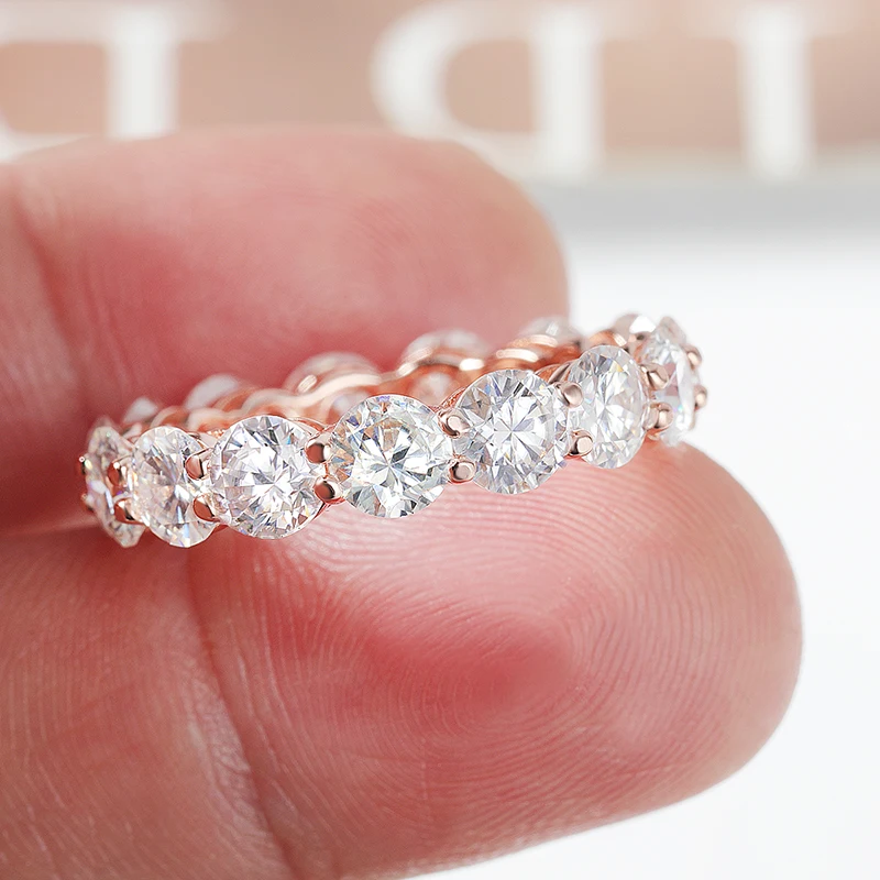 Smyoue 3/3, 5/5mm Color oro rosa todos los anillos de moissanita para mujer anillo de boda brillante 925 bandas de joyería clásicas de Plata de Ley