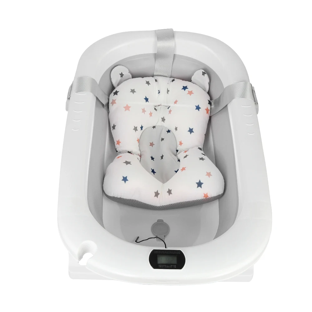 Bañera plegable para bebé con alfombrilla de baño, bañera para bebé con termómetro integrado, bañera portátil para bebés de 0 a 36 meses