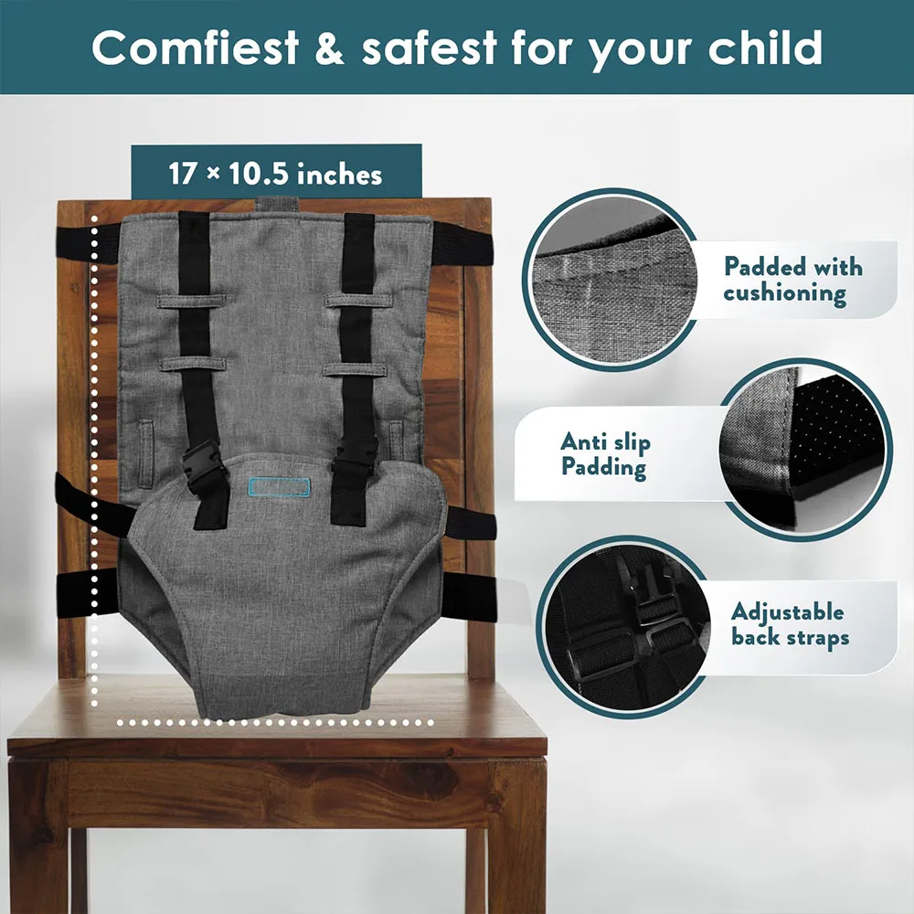 Arnés de asiento de seguridad portátil para silla alta de bebé para niños pequeños, funda de asiento de refuerzo fácil esencial para viajes de bebé para comer infantil