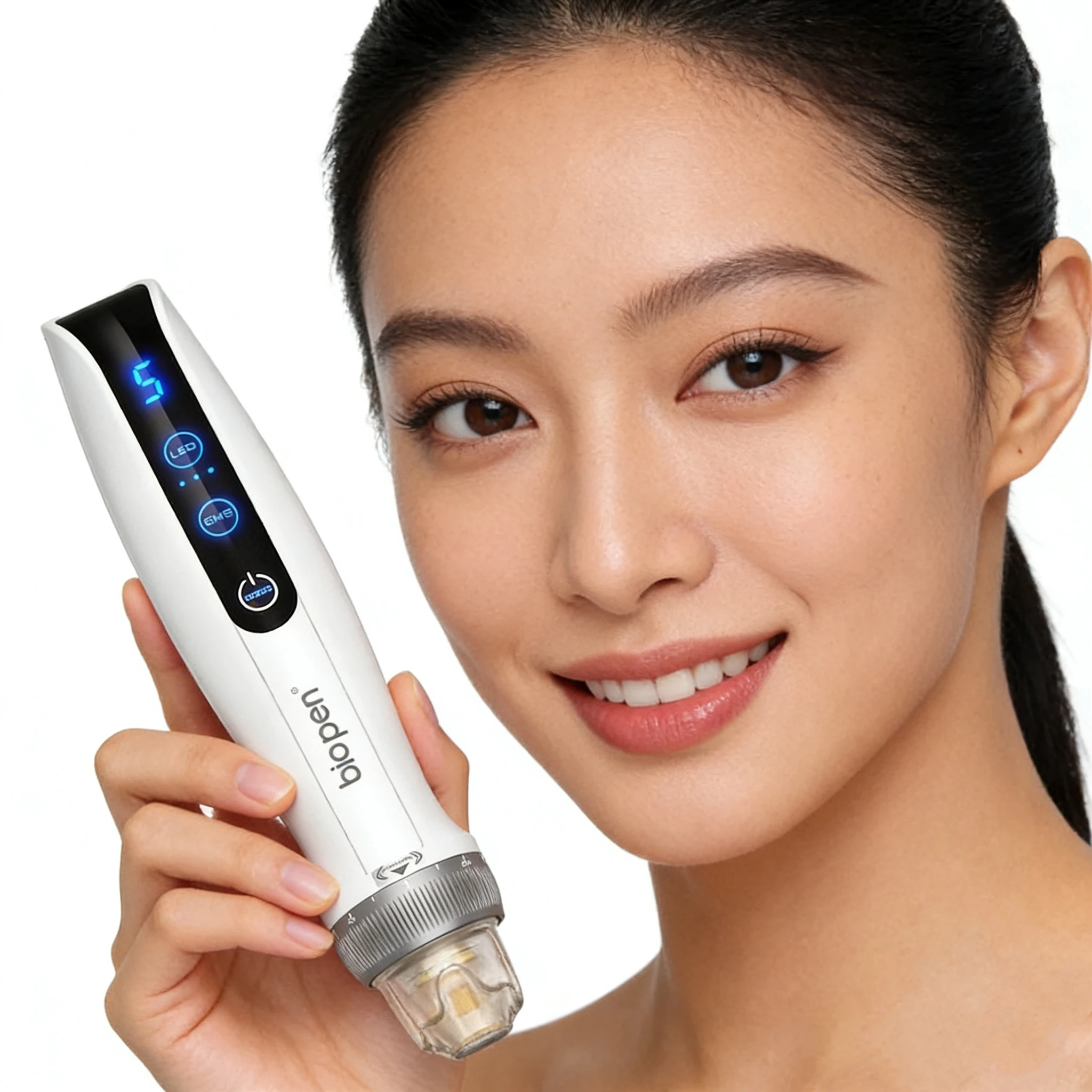 Mejor Lápiz de Microneedling Bio Pen Q2 EMS Derma Pen con 2 agujas automáticas para suero de regalo - Equipo de belleza con terapia de luz LED