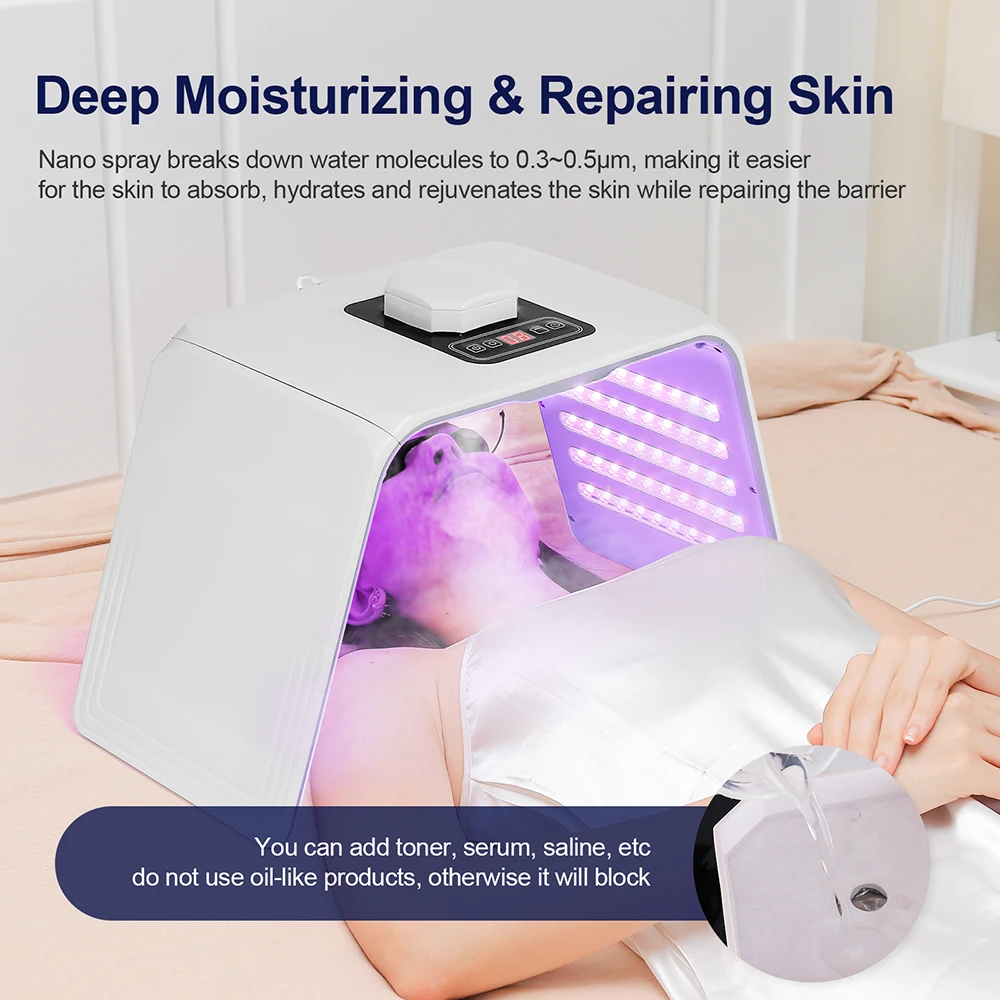 Máquina de fotones LED de 7 colores con Nano Spray, salón de belleza, uso doméstico, máscara LED para cara y cuerpo, máquina PDT, SPA hidratante para la piel, cuidado de la piel