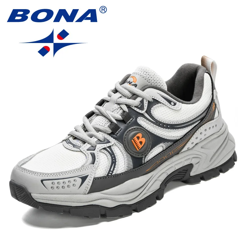 BONA, nuevos diseñadores, zapatos para correr de malla de cuero de acción, zapatos transpirables para correr para hombre, zapatillas deportivas para caminar, zapatillas deportivas