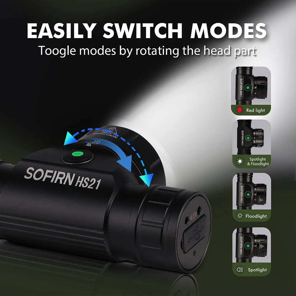 Sofirn HS21 2000lm EDC faro 18650 USB C linterna recargable SFT40 potente faro con interruptor infrarrojo