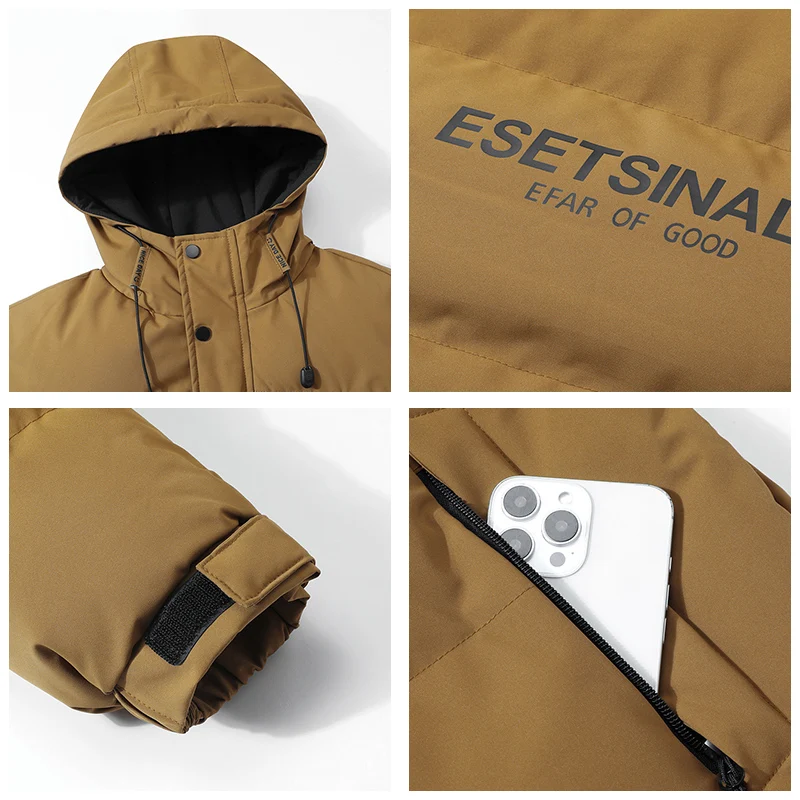 Nuevos Tops gruesos a prueba de viento para hombre, abrigos holgados y versátiles para exteriores, abrigos que mantienen el calor, Parka informal con capucha sólida a la moda para invierno para hombre
