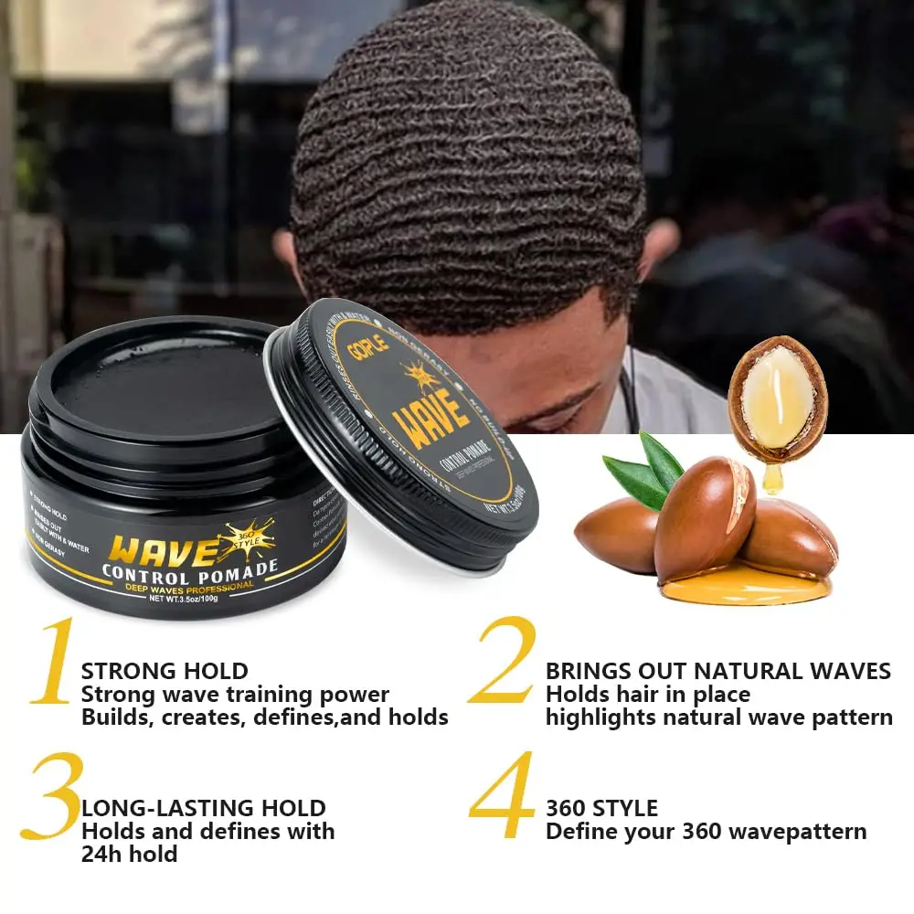 Kit de Ondas GOIPLE para Hombre con Pomada para Control de Ondas, Mantequilla para Ondas y Cepillo para Ondas Curvas, Set Completo para Peinar Ondas 360