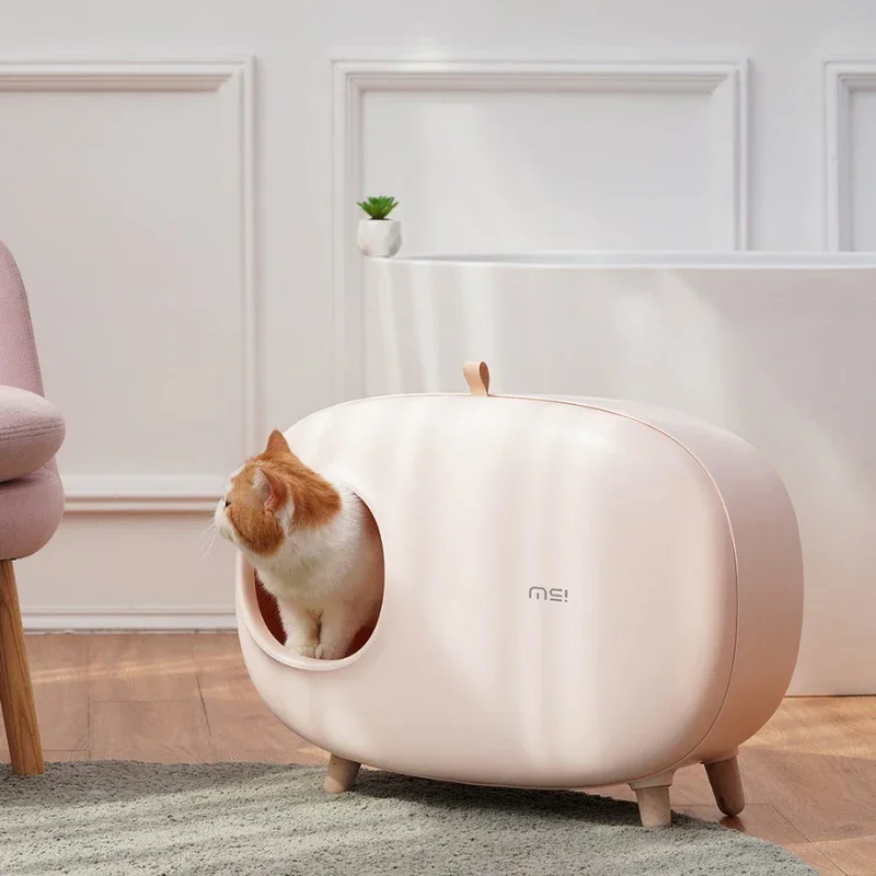 Caja de arena para gatos con forma de Mochi, caja de arena para gatos completamente cerrada, inodoro para gatos, suministros para mascotas, muebles para mascotas de estilo de Color sólido