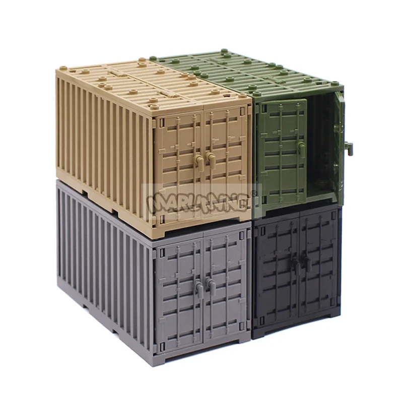 Marumine-cajas contenedoras militares MOC, accesorios de ladrillos, escena del ejército, piezas de bloques de construcción, envío, Kit de modelo de caja de transporte DIY