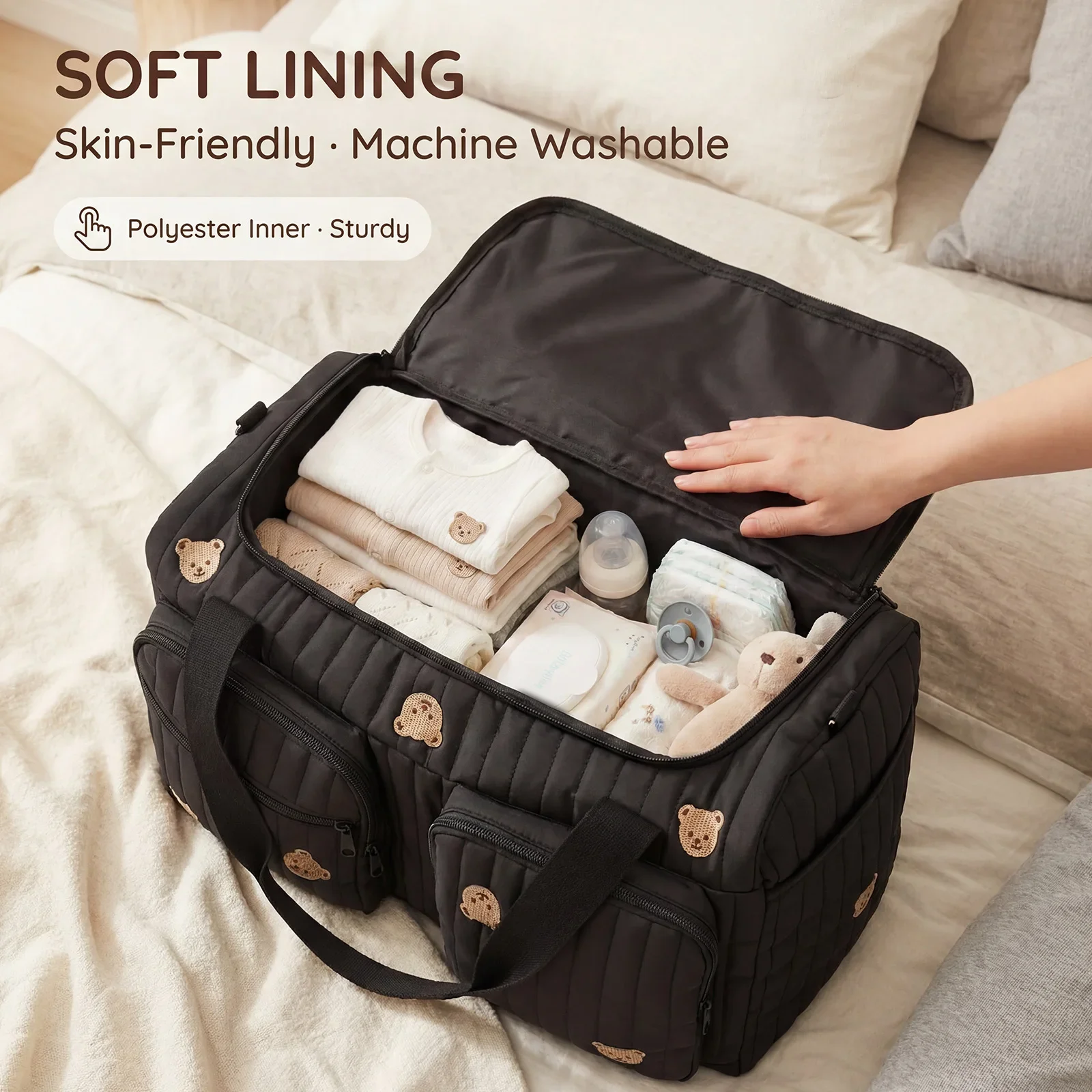 Bolsa de Maternidad Portátil de Gran Capacidad con Correa para el Hombro y Múltiples Bolsillos, Bolsa Multiusos para Pañales