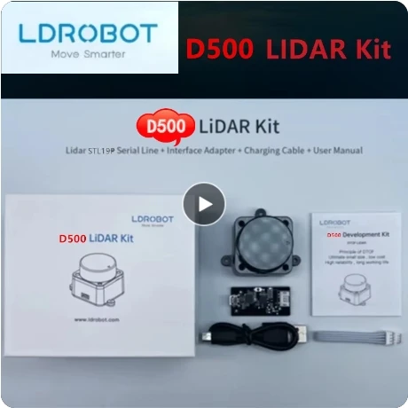 Kit Lidar LDROBOT D500, Escáner Lidar de Radar Láser TOF de 360° °   60000Lux compatible con ROS1 y ROS2 para interiores y exteriores (C1)