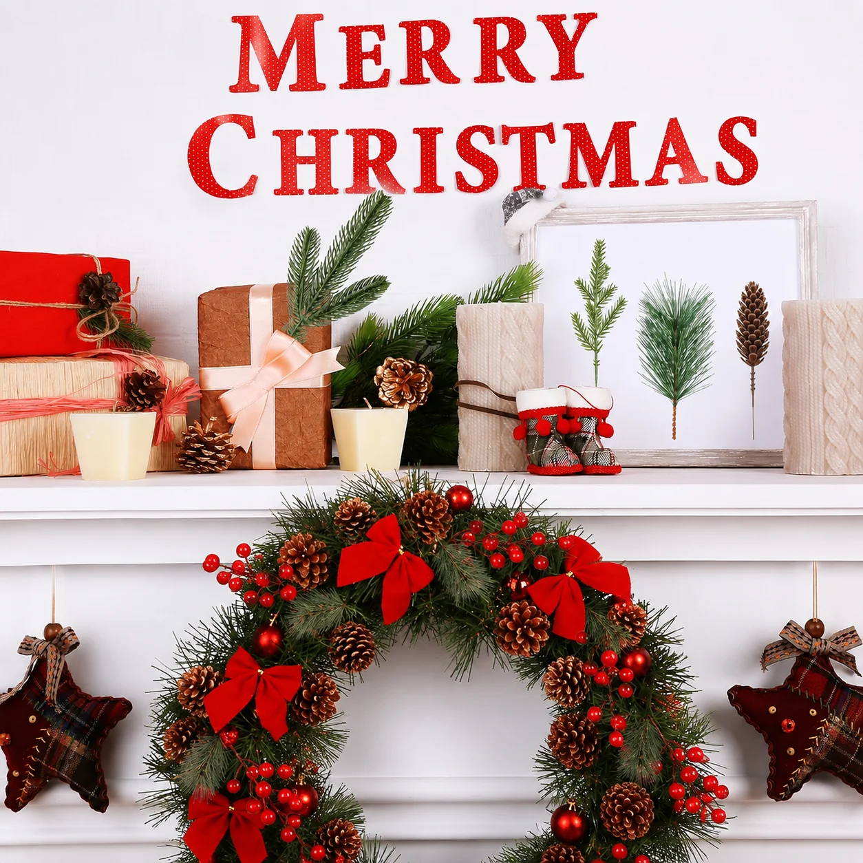 50 Piezas de Ramas de Pino Artificiales Navideñas, Tallos de Bayas Rojas, Piñas y Agujas de Pino para Manualidades, Guirnaldas, Coronas y Decoración Navideña del Hogar