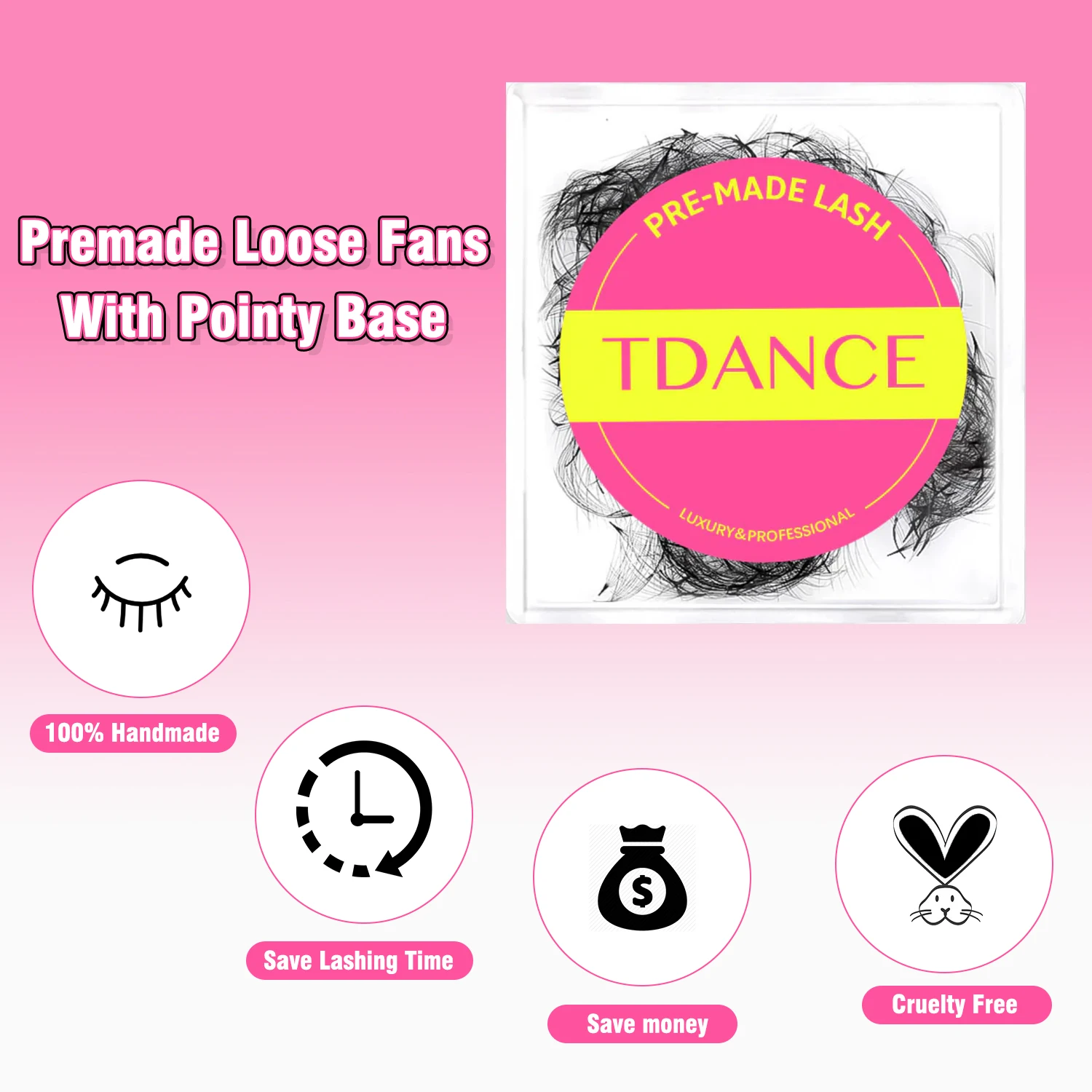 TDANCE 2500 ventiladores Base puntiaguda ventiladores sueltos 5 unids/lote profesional tallo medio afilado fino Pro-made volumen Fans extensiones de pestañas