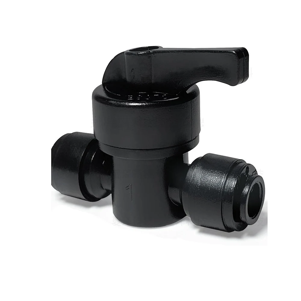 Accesorio de agua RO negro, Tee de codo recto, manguera de acoplamiento POM, tubo de PE, conector de mamparo de vidrio, piezas de filtro de agua, 1/4 "6,35 mm