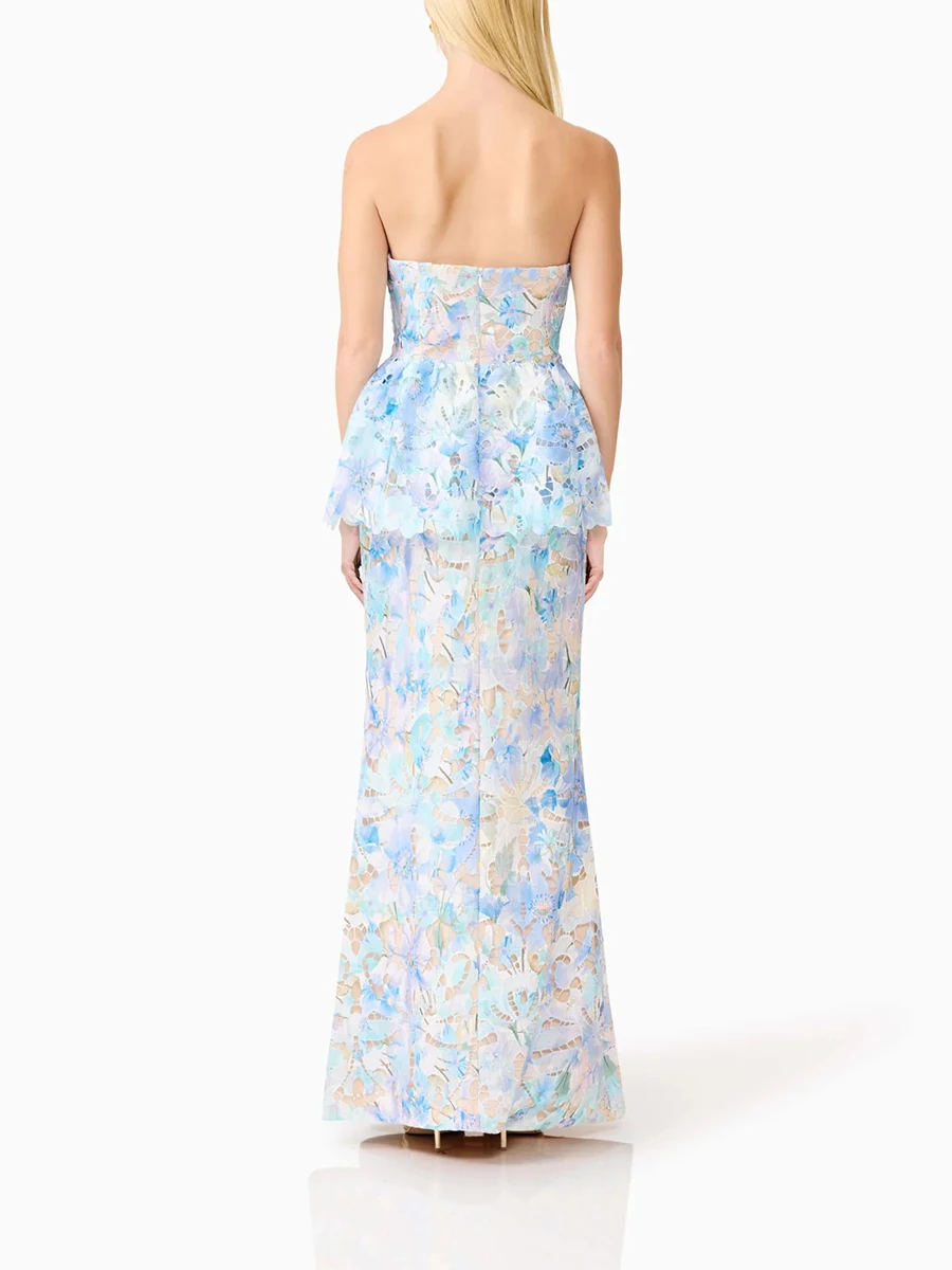 Vestidos Ajustados TWOTWINSTYLE con Bloques de Color y Flores 3D para Mujer, sin Tirantes, sin Mangas, con Cierre y Diseño de Parches