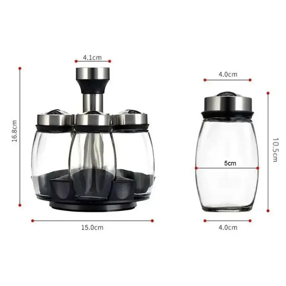 Juego de tarros de especias, estante organizador de vidrio giratorio para condimentos, botellas de azúcar y pimienta, salero, estante de almacenamiento de cocina, 7 Uds.
