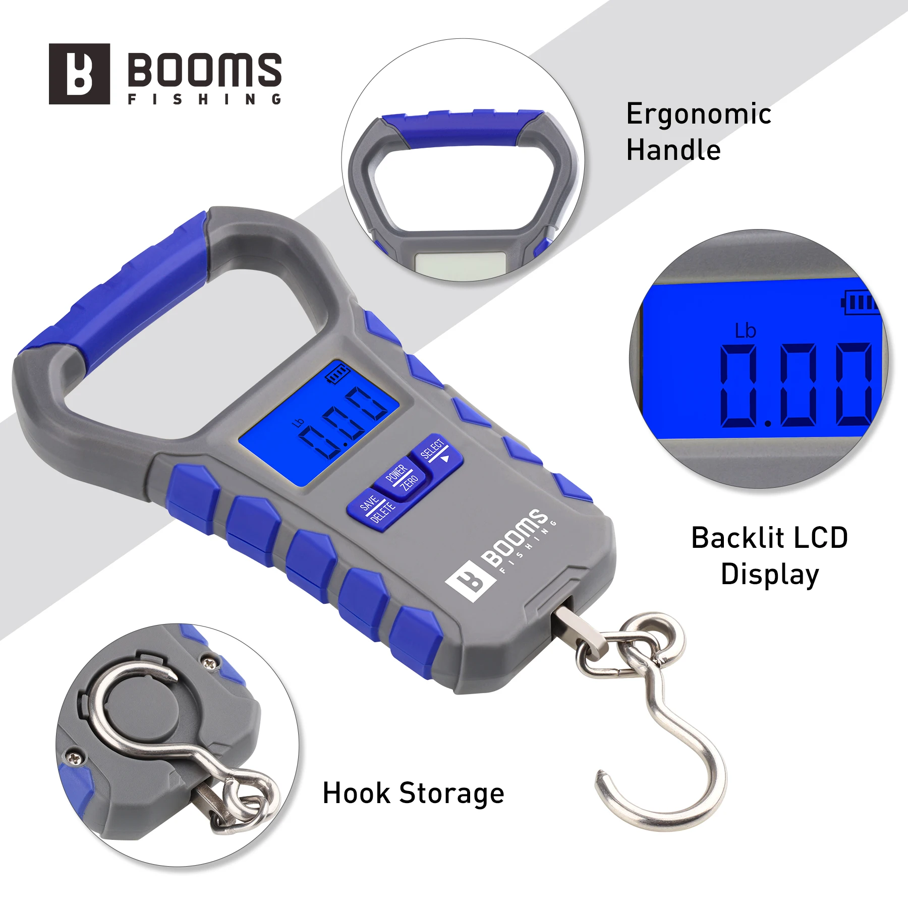Booms Fishing-báscula de pesca Digital recargable LCD, 65LB/30KG, báscula de equipaje portátil y pinza de labio de pescado de 24cm, juego de herramientas de pesca