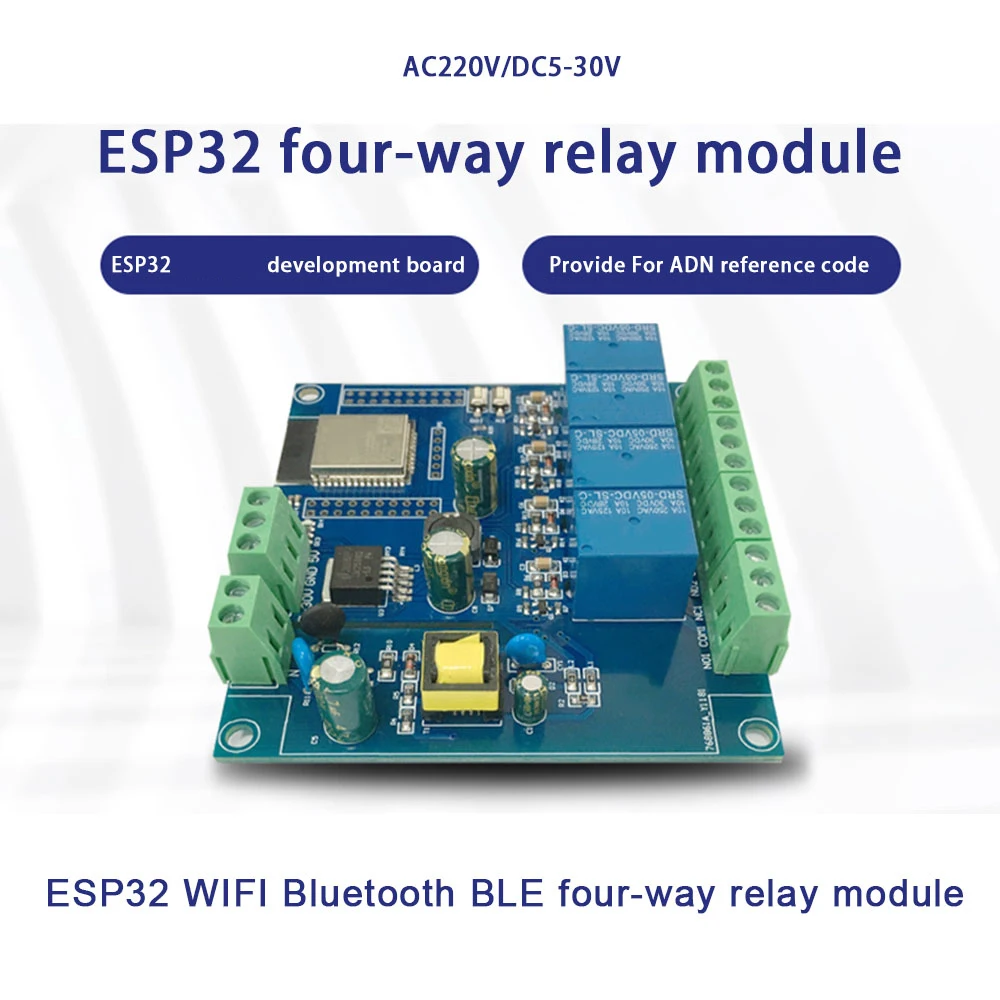 Placa de desarrollo de relé ESP32, fuente de alimentación CA/CC, WiFi, Bluetooth, BLE, módulo de relé de 4 canales ESP32-WROOM