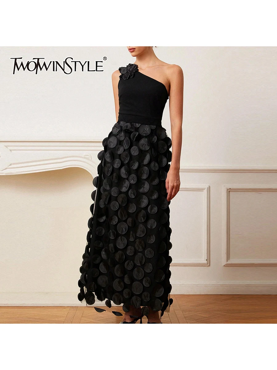 TWOTWINSTYLE, vestidos lisos con apliques de almazuela para mujer, cuello Diagonal, sin mangas, espalda descubierta, vestido elegante de cintura alta para mujer, nuevo