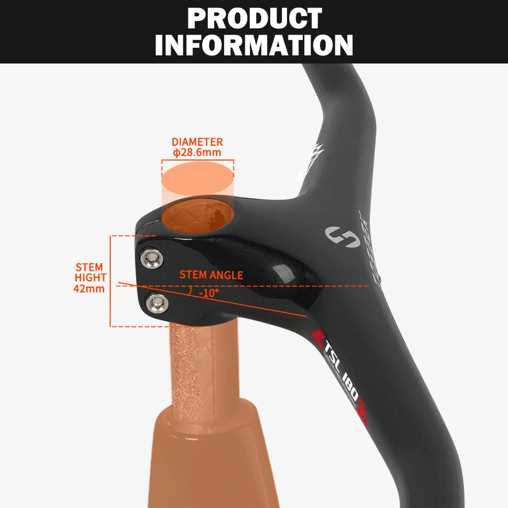 TOSEEK-Manillar y vástago TSL180 para bicicleta de montaña, manillar integrado de carbono de 10 grados, 260g, Width780-70/80/90/100/110mm