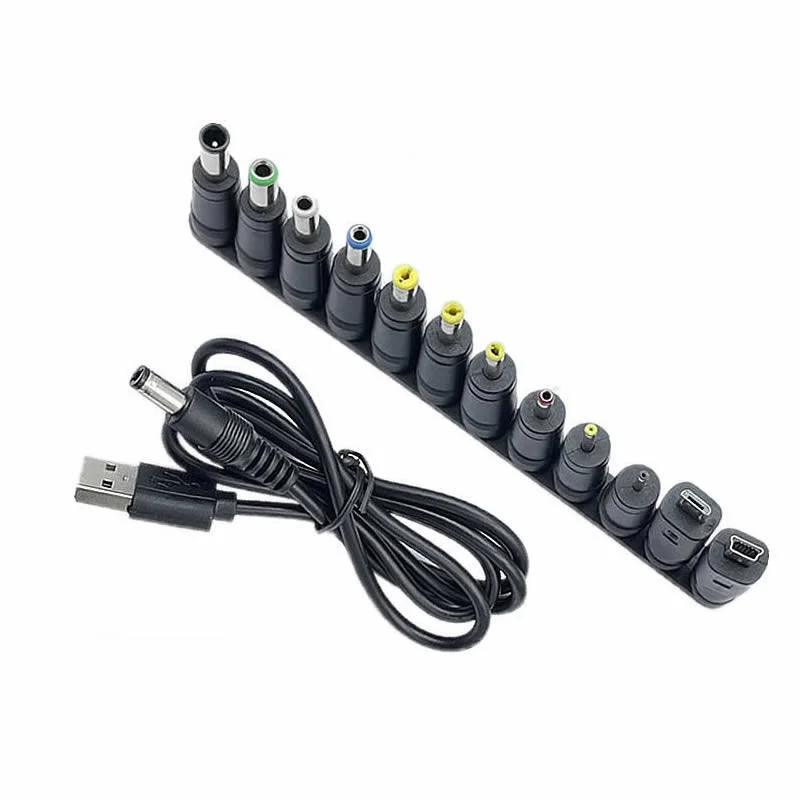 Cable de alimentación USB 12 en 1 de 5V a CC, Cable de carga Universal USB a CC, adaptador de conector de clavija, enchufe de 5,5x2,5mm