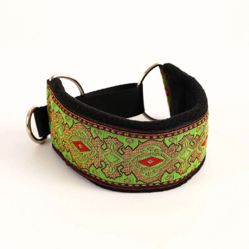 Cómodo, suave, acogedor, elegante, whippet, galgo italiano, cuello martingale, ancho 5,5 cm, dorado/plateado/rojo/verde