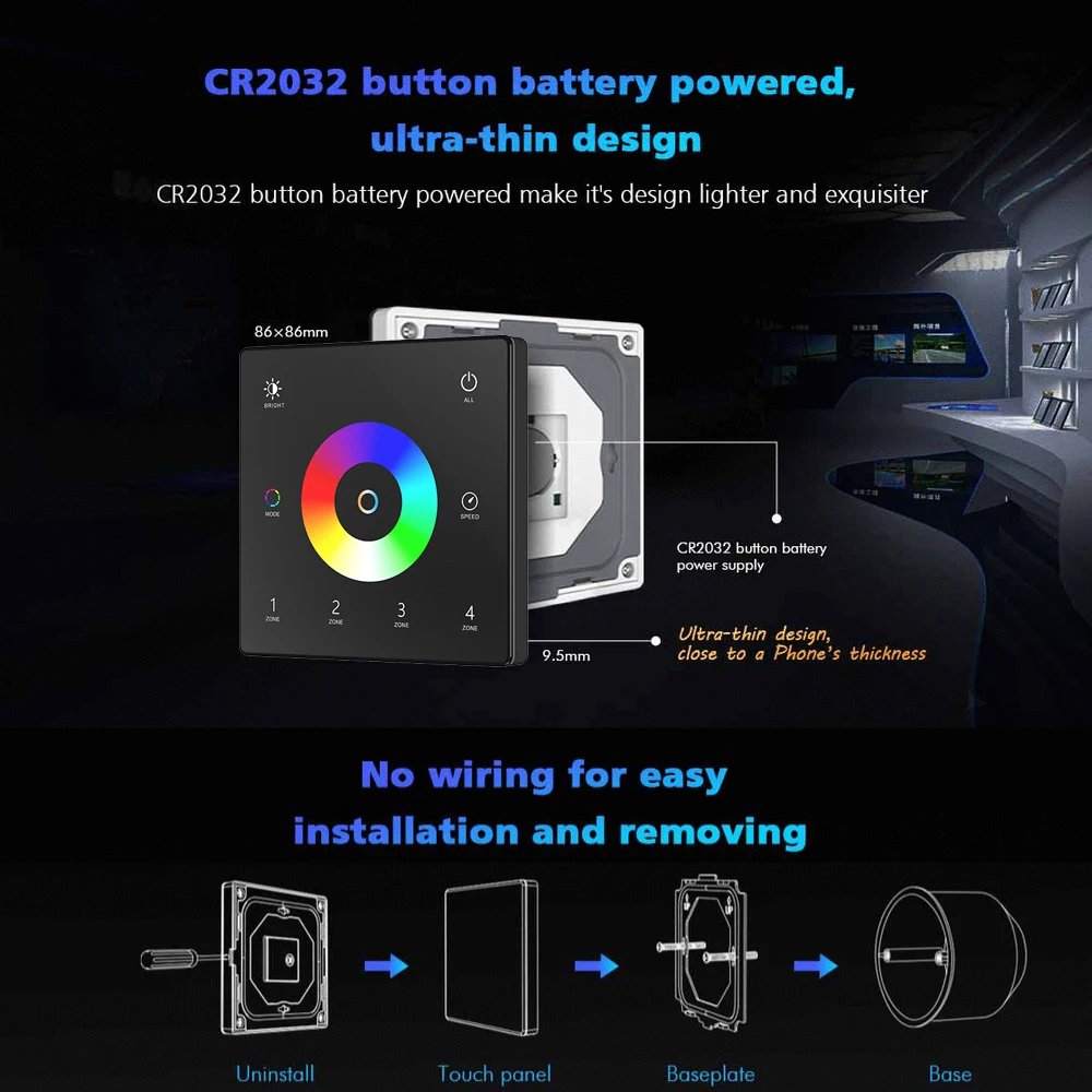 KIT de Controlador LED 5 en 1 con WiFi, Panel táctil de cristal montado en la pared, RF 2,4G, RGBCCT, Control de atenuación inteligente, atenuador 24V DC 12V