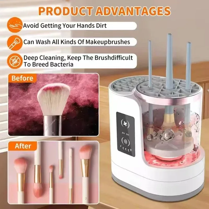 Máquina Limpiadora de Brochas de Maquillaje Eléctrica 3 en 1 con Secador de Brochas de Maquillaje, Soporte, Herramienta Limpiadora de Brochas Cosméticas Automática Portátil con USB