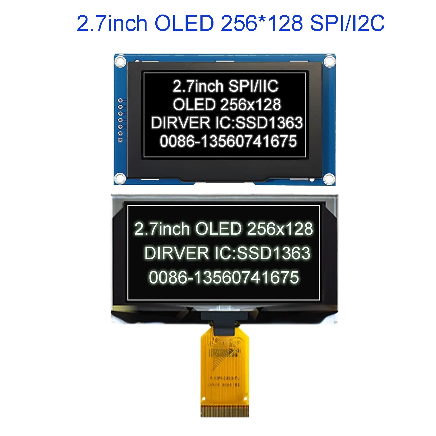 Pantalla OLED de 2,7 pulgadas, 256x128, interfaz COG SPI IIC I2C, Panel LCD de 4 pines, 7 pines, 30 pines, 256x128
