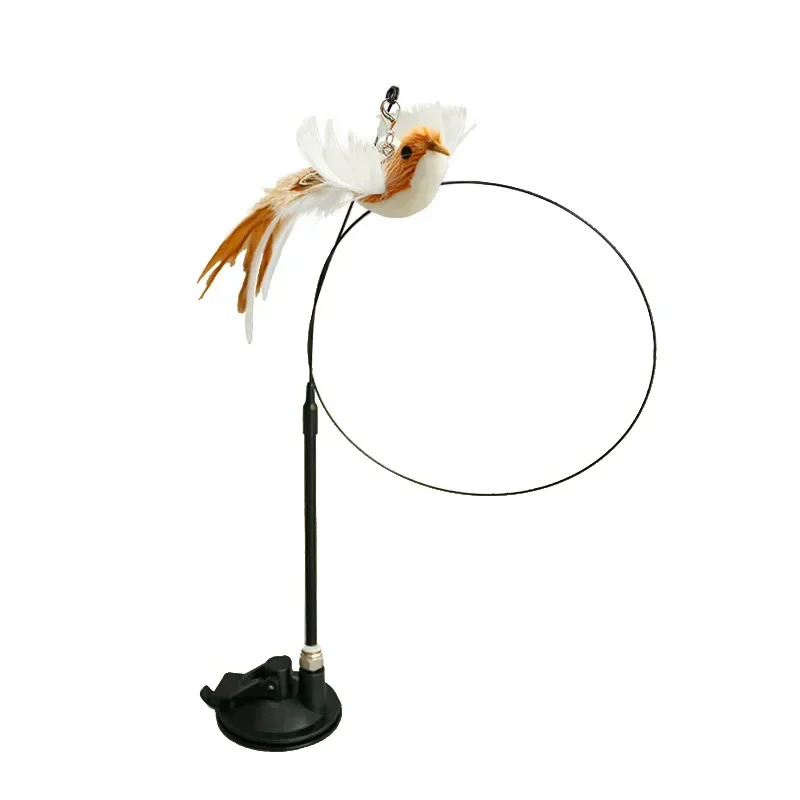 Juguete interactivo para gatos, palo para gatos manos libres, juguete para jugar a gatitos, varita de juguete con ventosa, varita para gatos con pájaros/plumas, suministros para mascotas
