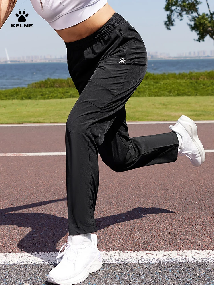KELME-Pantalones deportivos finos para mujer, Pantalón recto, informal, negro, para correr y fitness, Verano