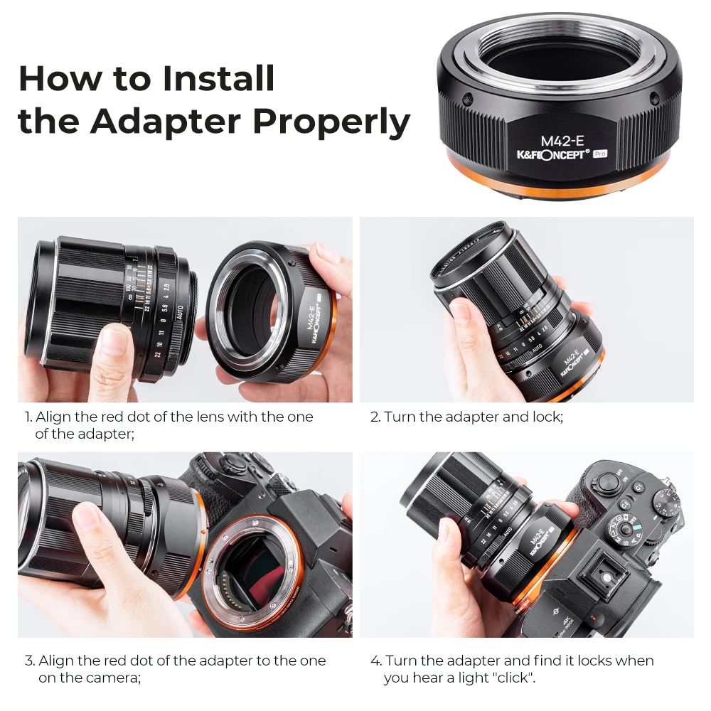 Adaptador de Montura de Lente K&F CONCEPT para Lentes M42 a Cámaras Sony NEX E, Compatible con Sony Alpha NEX-7, NEX-6, NEX-5N, NEX-5, NEX-C3, NEX-3, A7R