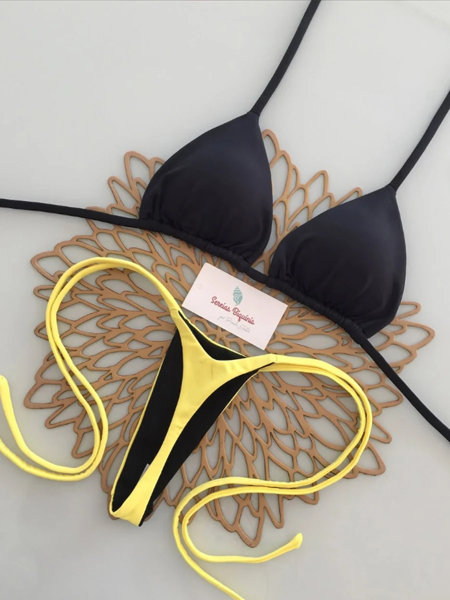 Microbikinis 2026 con realce para mujer, traje de baño con cordón, conjunto de Bikini brasileño, Bikini con cuello Halter, traje de baño Floral, ropa de playa unicolor
