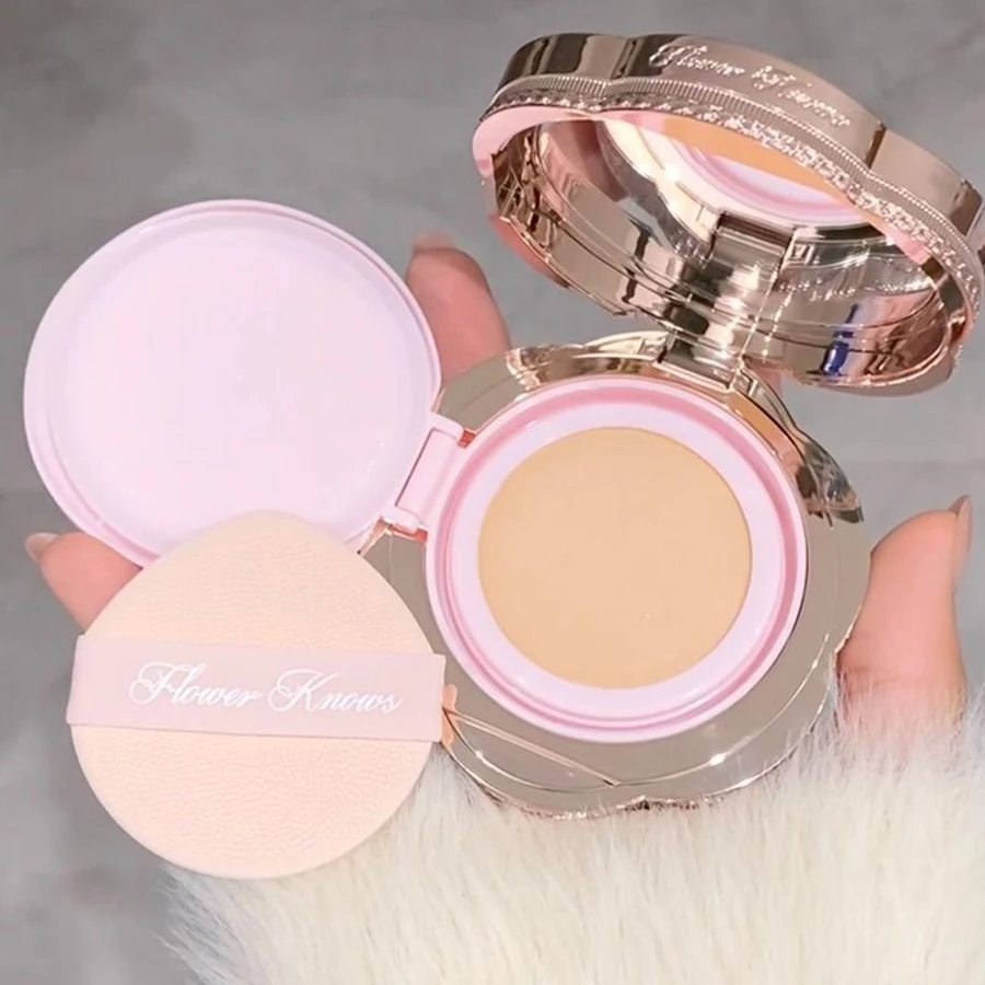 Base de Maquillaje Flower Knows Garden Air Cushion Foundation CC Cream, Corrector Amigable con la Piel, Maquillaje Hidratante con Cobertura Natural